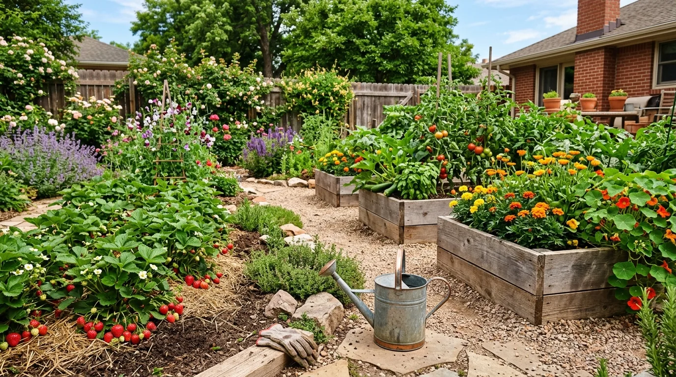 Mixed Raised and Ground-Level Strawberry Garden